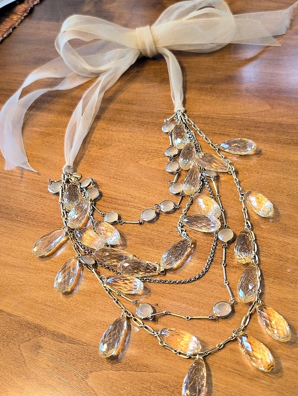 J.Crew Crystal Ribbon Necklace Clear & Silver